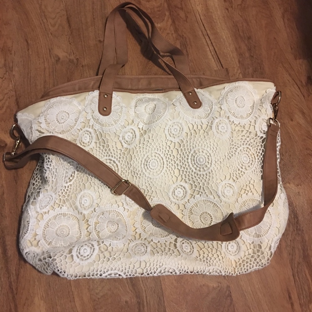 Canvas with white lace over lay bag